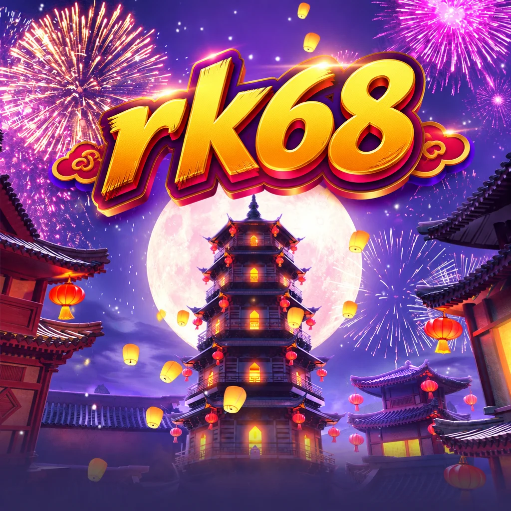 rk68 dengan latar pagoda malam hari dihiasi kembang api dan lampion pada game Wild Fireworks